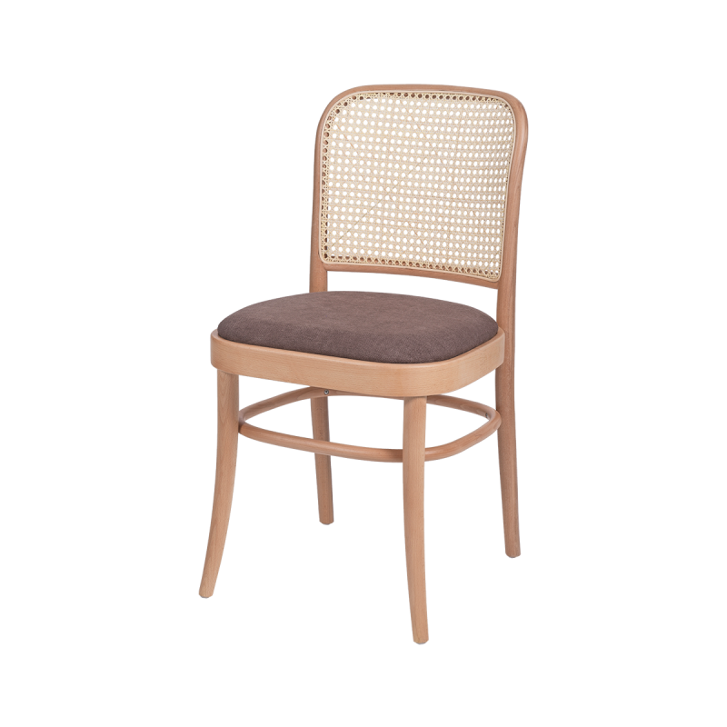 Wooden Restaurant Chair LOOMI 811 Rattan Brown Seat