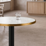 Bistro Table ALFA R fi 68 Crema Marble with Gold Edging